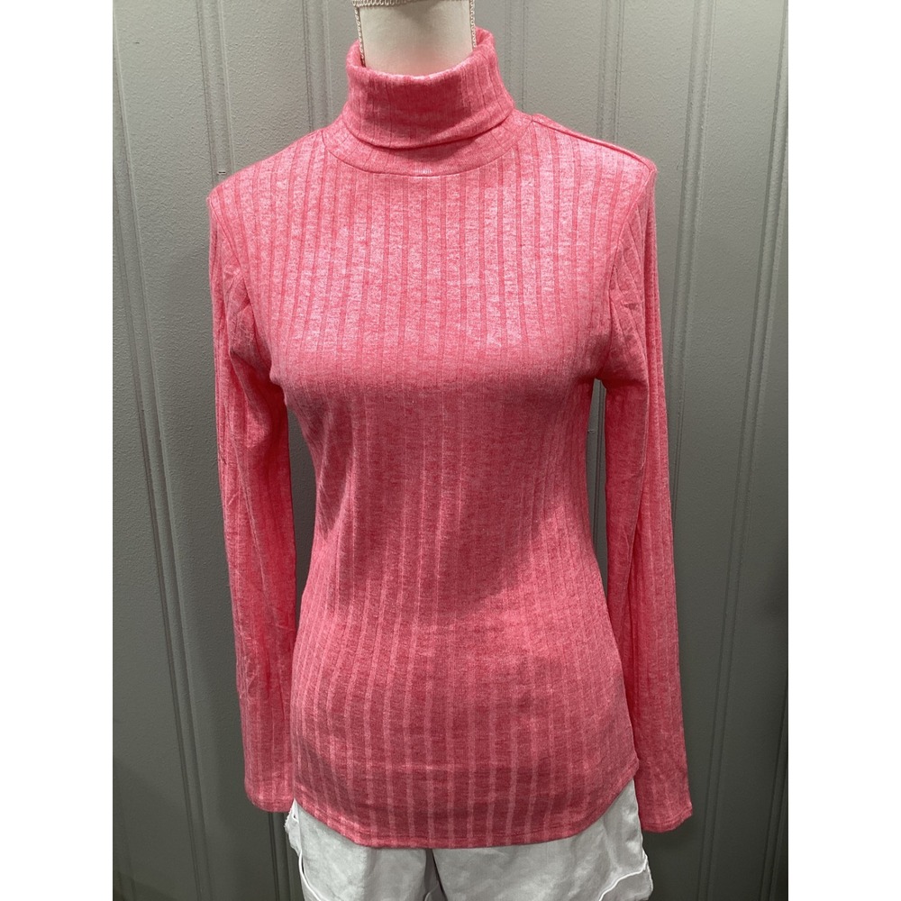 ZENANA Pink Ribbed Turtleneck Long Sleeve Top Women Size Medium